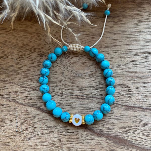 Bracelet Pierres Turquoise 'Petit Coeur' - coulissant