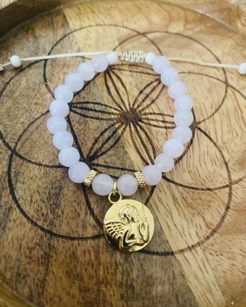 Bracelet Pierres Quartz Rose 'Ange' - élastique