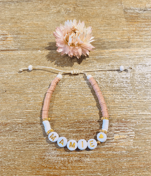 Bracelet perles Heishi 'Mamie' Camel et blanc - Femme