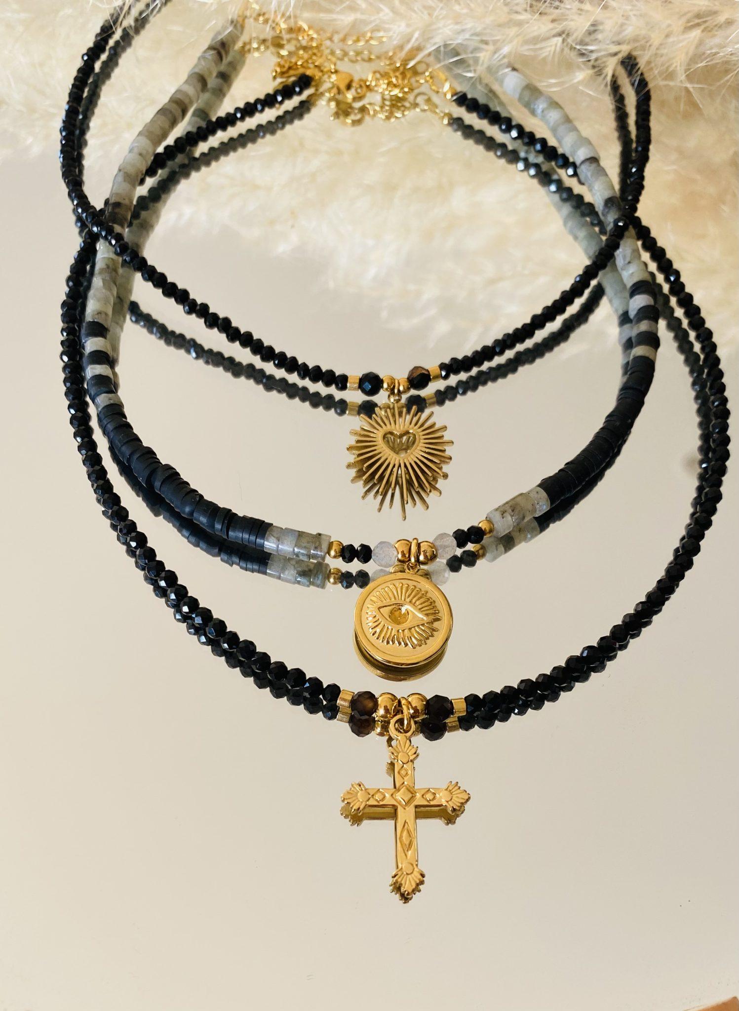 Collier Ras de Cou Pierre de Lune et Perles Heishi 4mm - Oeil