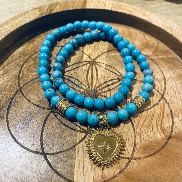 Bracelet Double Pierres Turquoise - Coeur Sacré