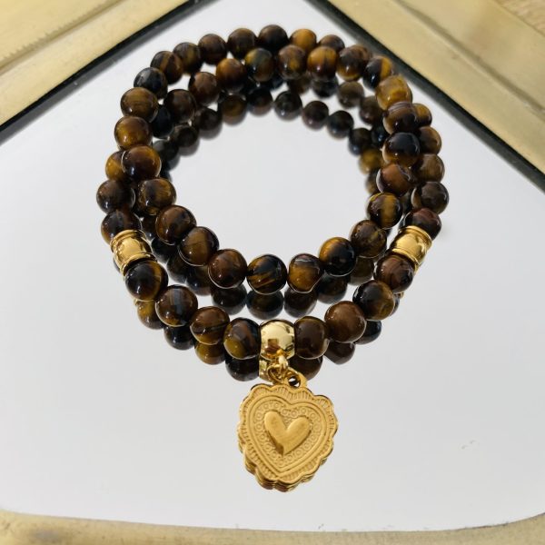 Bracelet Double Pierres Oeil du Tigre -  Coeur
