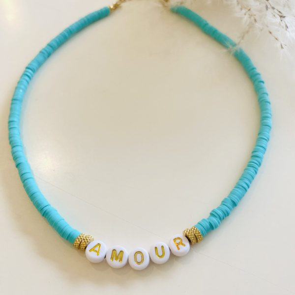 Collier Ras de Cou « Amour » –  Perles Heishi Emeraude