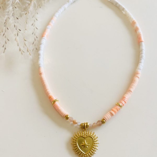 Collier Ras de Cou « Raya » – Perles Heishi Corail
