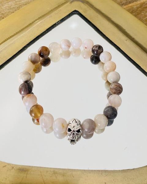 Bracelet Pierres Agathe - Tête de mort - Homme