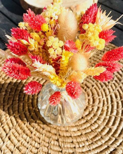 Mini Bouquet de fleurs séchées "Summer" et son vase bohème