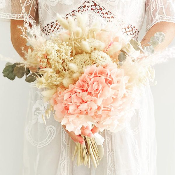 Bouquet de mariée fleurs séchées "Poudré"