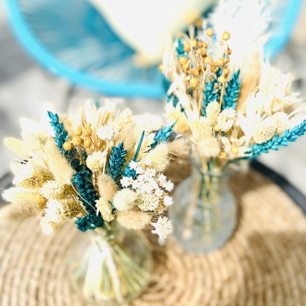 Mini Bouquet de fleurs séchées "Emeraude" et son vase boule