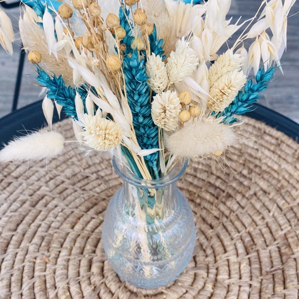 Mini Bouquet de fleurs séchées "Emeraude" et son vase boho