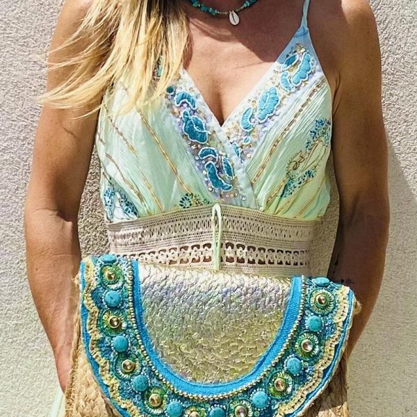 Pochette Bohème en Jute tressée - Boho Turquoise