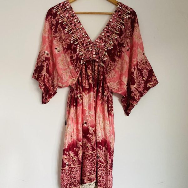 Robe bohème en soie - Framboise
