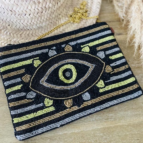 Pochette Bohème perles  Oeil - Noir