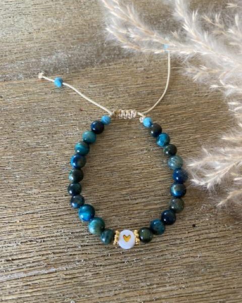 Bracelet Oeil du tigre bleu 'Petit Coeur' - coulissant