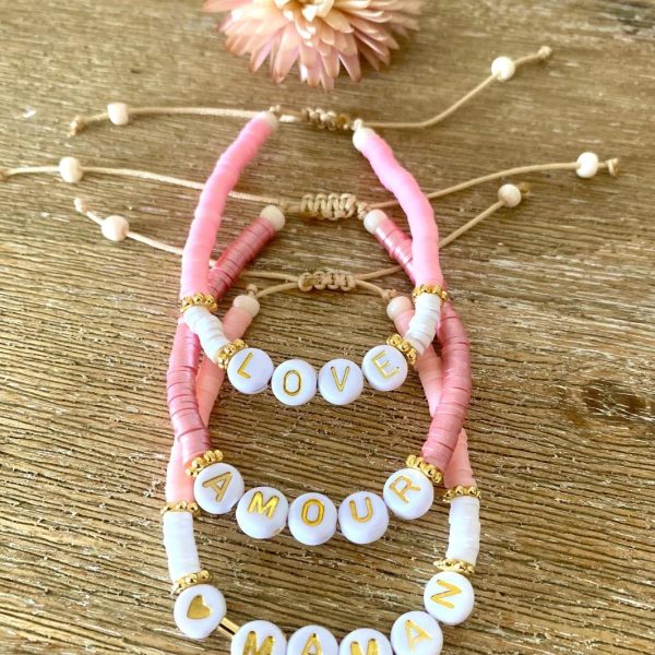Bracelet perles Heishi 'Amour' Vieux rose - Femme