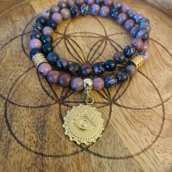 Bracelet Double Pierres Rhodonite - Oeil Protecteur