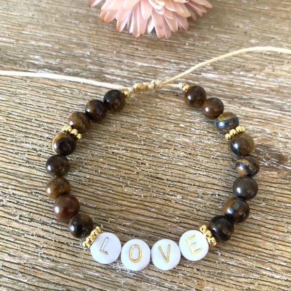 Bracelet Pierres Oeil du Tigre 'Message' - coulissant
