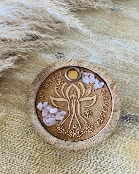 Porte encens en bois - Namasté - Quartz Rose