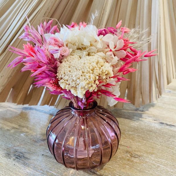 Mini Bouquet de fleurs séchées "Fuchsia" et son vase