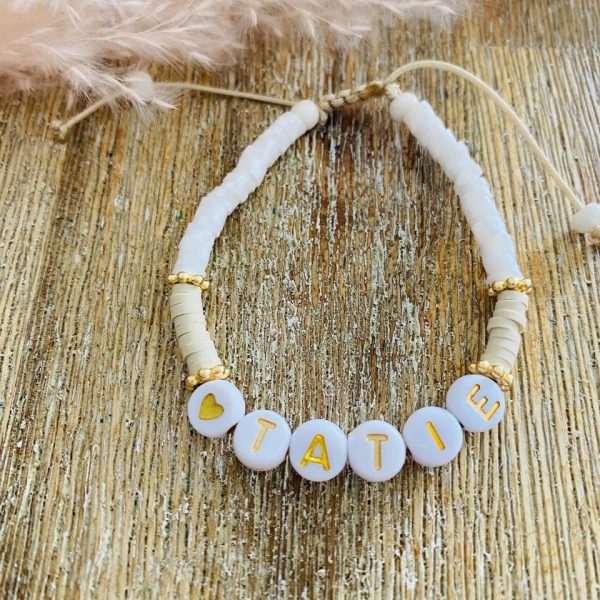 Bracelet perles Heishi 'Tatie' Beige - Femme