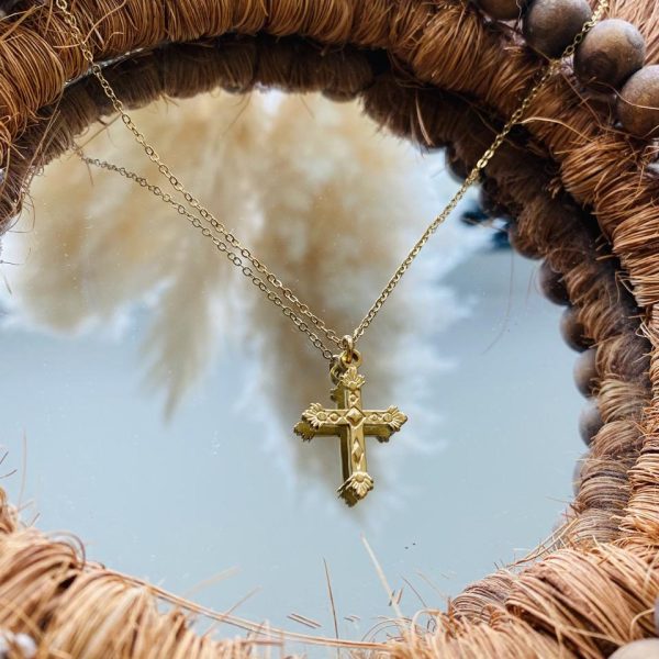 Collier Acier Inox - Croix doré