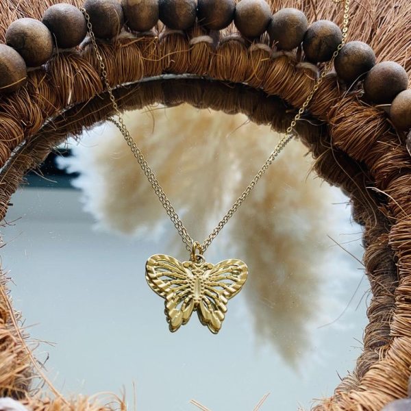 Collier Acier Inox - Papillon doré