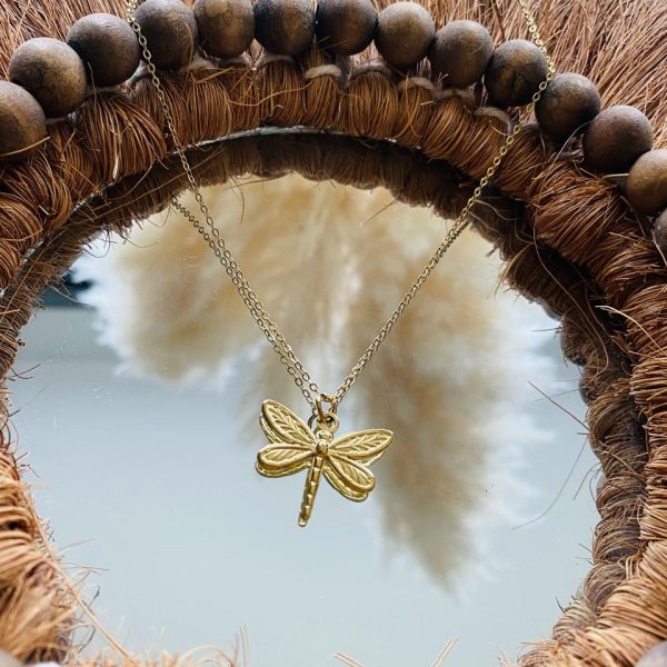 Collier Acier Inox - Libellule doré