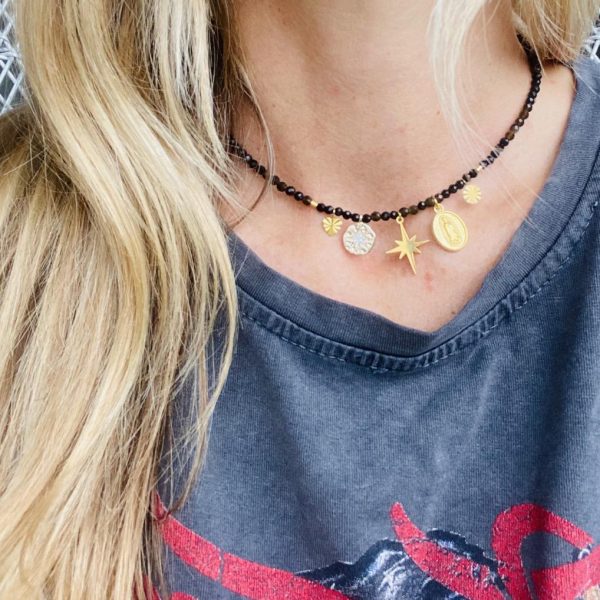 Collier Ras de Cou « Gaia » – Obsidienne & Gri-Gri