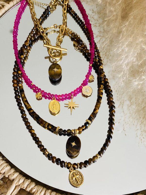 Collier ras de cou 'Grigri' en pierres à facettes Rose – Image 7