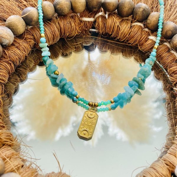 Collier Ras de Cou « Céleste » – Amazonite & Talisman