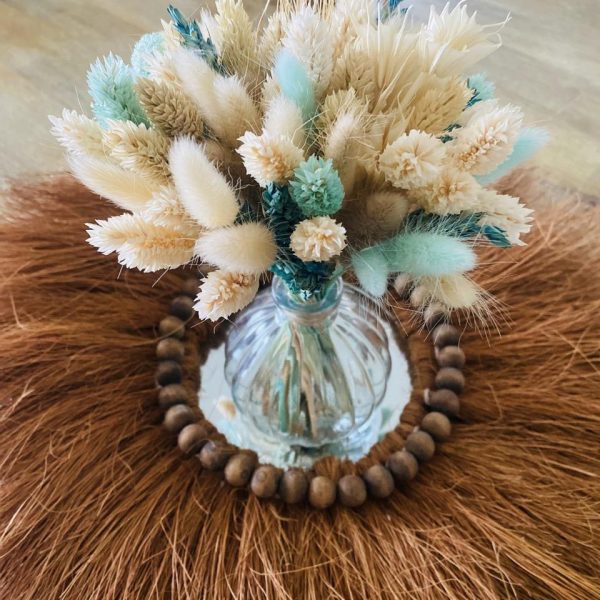 Mini Bouquet de fleurs séchées "Turquoise" et son vase bohème