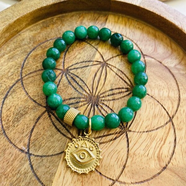 Bracelet Boho Pierre Jade verte - Oeil