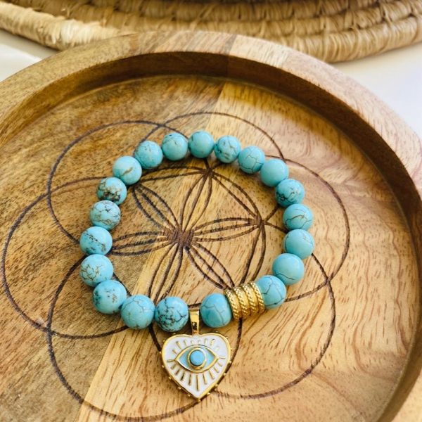 Bracelet Boho Pierre Turquoise - Coeur
