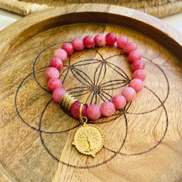 Bracelet Boho Pierre Angélite rose - Arbre de vie
