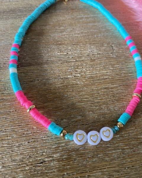 Collier Heishi personnalisé Enfant - Fushia vert