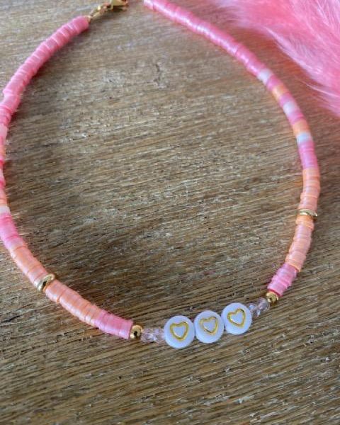 Collier Heishi personnalisé Enfant - Corail Rose