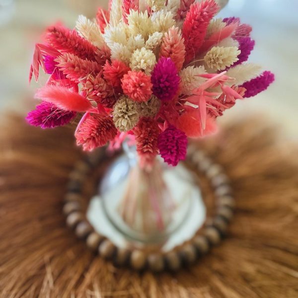Mini Bouquet de fleurs séchées "Pink" et son vase boule