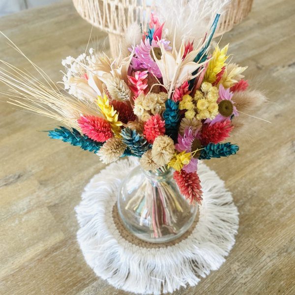 Mini Bouquet de fleurs séchées "Rainbow" et son vase boule