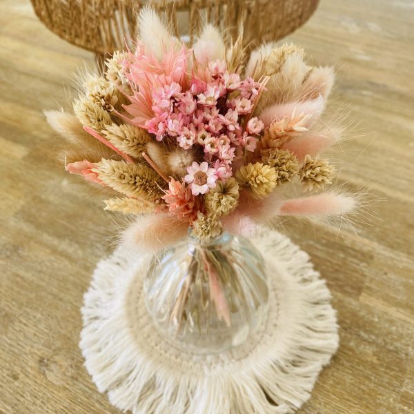 Fleurs séchées avec son vase et sous vase bohème