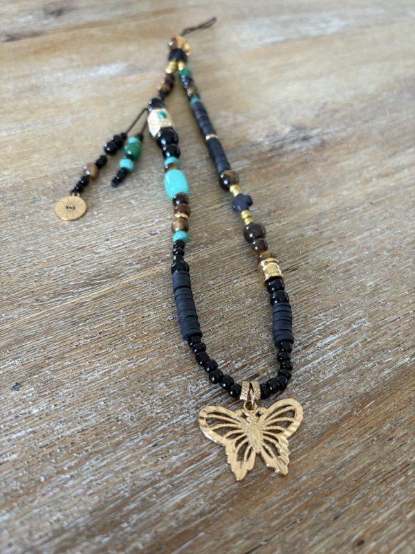 Bijoux de téléphone Boho Noir - Papillon
