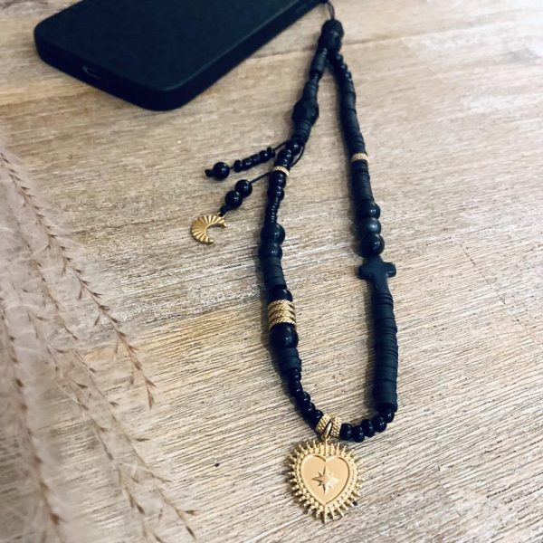 Bijoux de téléphone Boho Noir - Coeur sacré