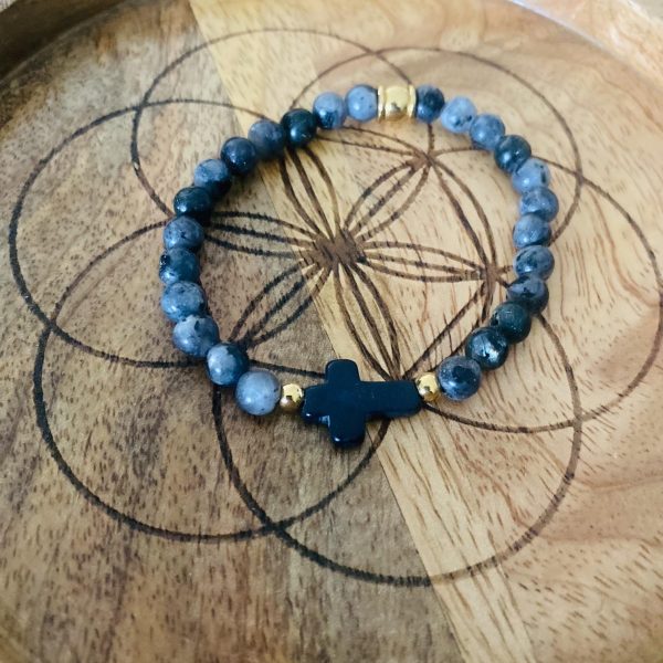 Bracelet Pierres Labradorite 'Croix' - élastique