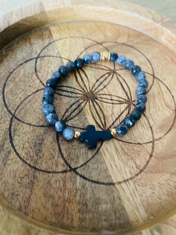 Bracelet Pierres Labradorite 'Croix' - élastique