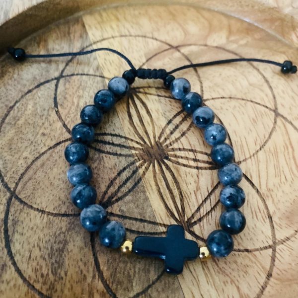 Bracelet Pierres Labradorite 'Croix' - coulissant