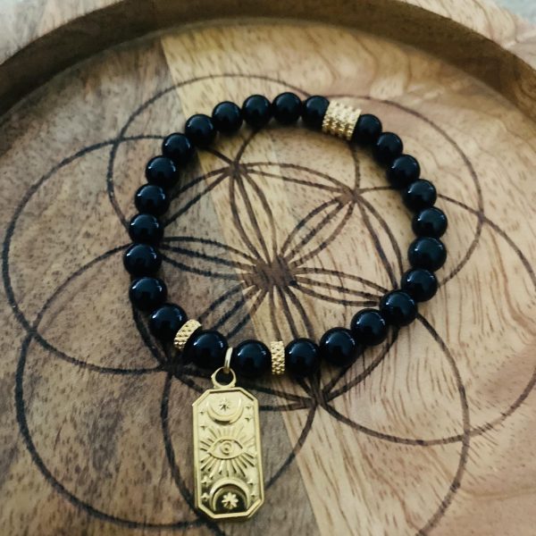 Bracelet Pierres Obsidienne 'Talisman' - élastique
