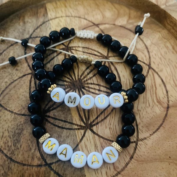 Bracelet Pierres Obsidienne 'Message'- coulissant