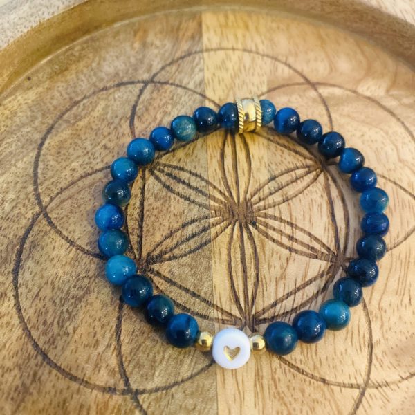 Bracelet Oeil du tigre bleu 'Petit Coeur' - élastique