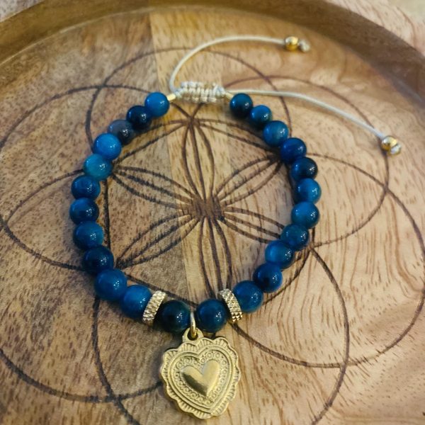Bracelet Oeil du tigre bleu 'Coeur' - coulissant
