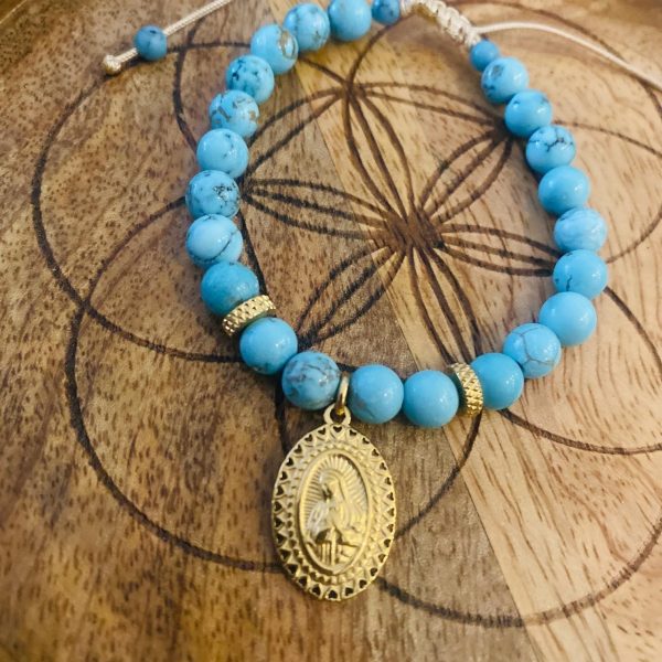 Bracelet Pierres Turquoise 'Vierge' - coulissant