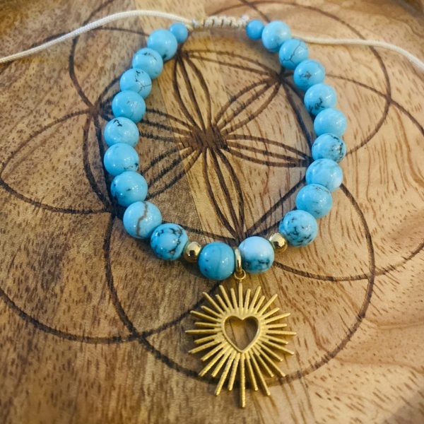 Bracelet Pierres Turquoise 'Coeur sacré' - coulissant