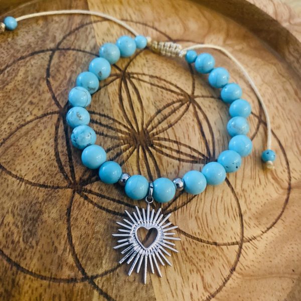 Bracelet Pierres Turquoise 'Coeur sacré' - coulissant